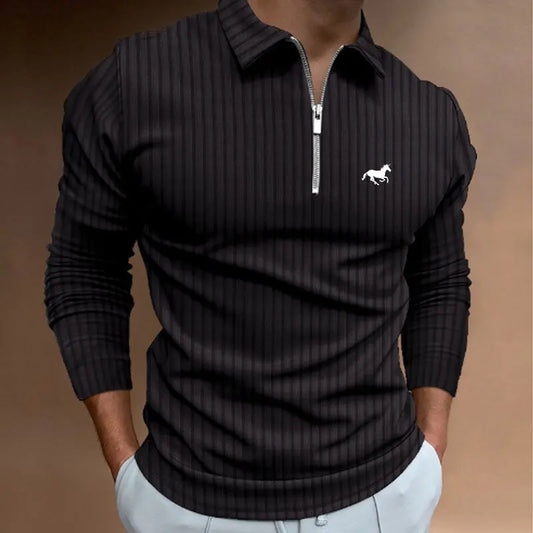 Men’s Long Sleeve Zipper Polo Shirt – Casual Fashion Top