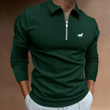 Men’s Long Sleeve Zipper Polo Shirt – Casual Fashion Top