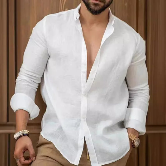Men’s Cotton Linen Long Sleeve Shirt