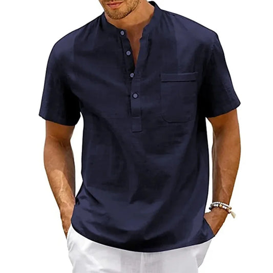 Men's Casual Short-Sleeve Shirt in Cotton and Linen