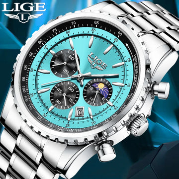 LIGE men's quartz watch in stainless steel.